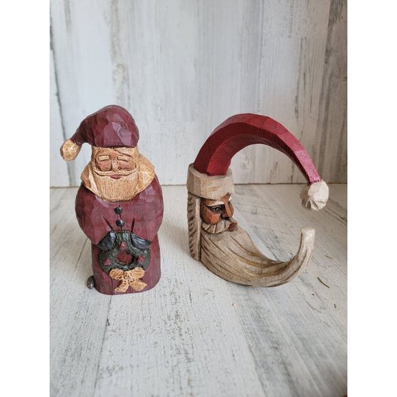 Rustic Crescent Moon Santa Claus vintage home decor Xmas figure set - Picture 1 of 6